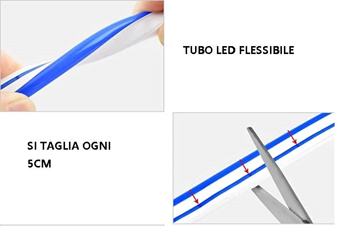 Striscia Strip Led Effetto Neon Flessibile e Tagliabile Tubo 5 Metri DC 12V BLU