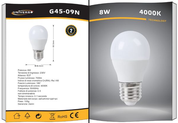 LAMPADINA A LED E27 8W