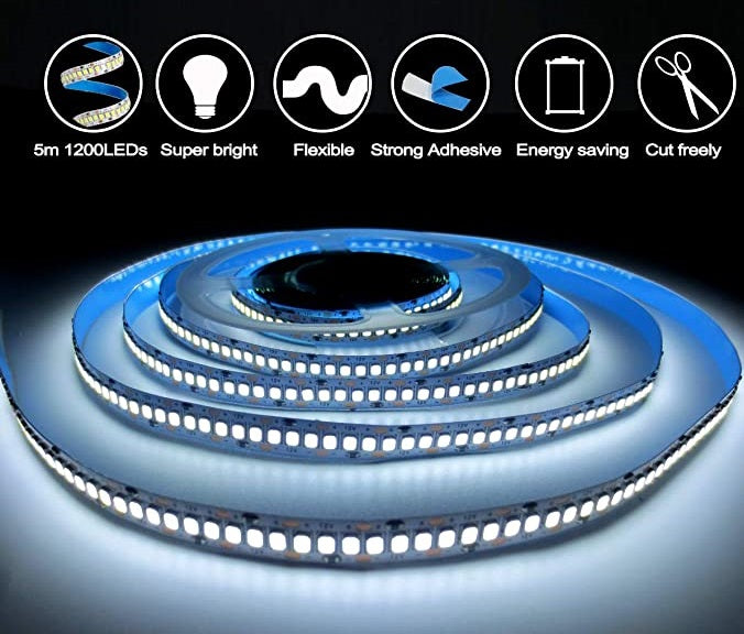 Striscia LED da 12V,luce fredda 6500K, 5m, 2835, IP20, 240 LED/M, 1200 LED super luminosi